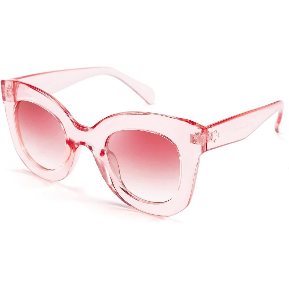 imageFEISEDY Retro Oversized Square Horn Sunglasses Semi Cat Eye Butterfly Glass Big Thick Bold Frame B2572Pink