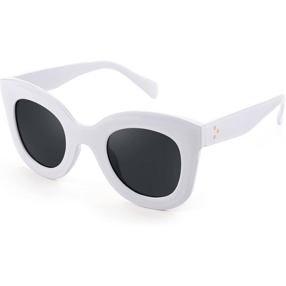 imageFEISEDY Retro Oversized Square Horn Sunglasses Semi Cat Eye Butterfly Glass Big Thick Bold Frame B2572White