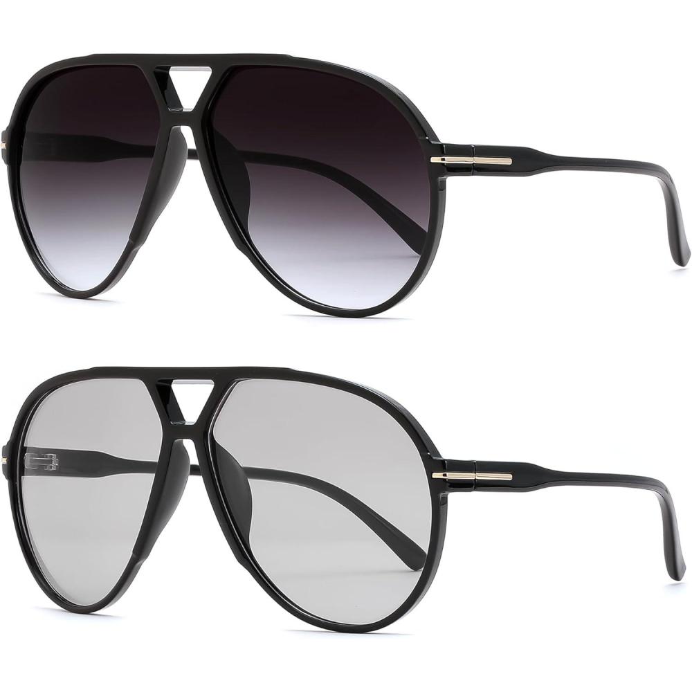 imageFEISEDY Retro Oversized Sunglasses for Women Men Classic 70s Trendy Sun Glasses Vintage Shades B02892 Pack Gradient Graylight Gray