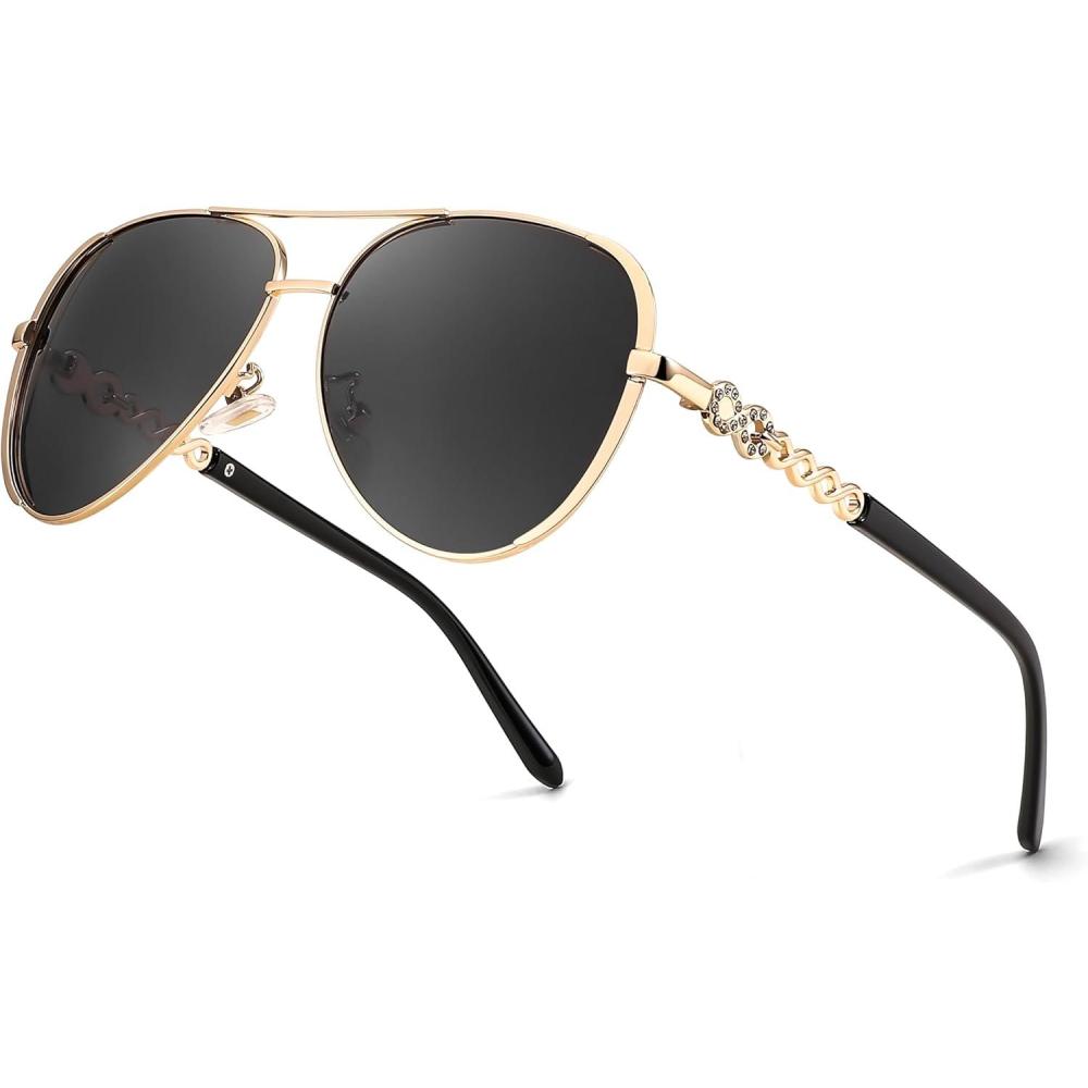 imageFEISEDY Retro Polarized Pilot Sunglasses for Women 70s Vintage Trendy Shades B4147Black