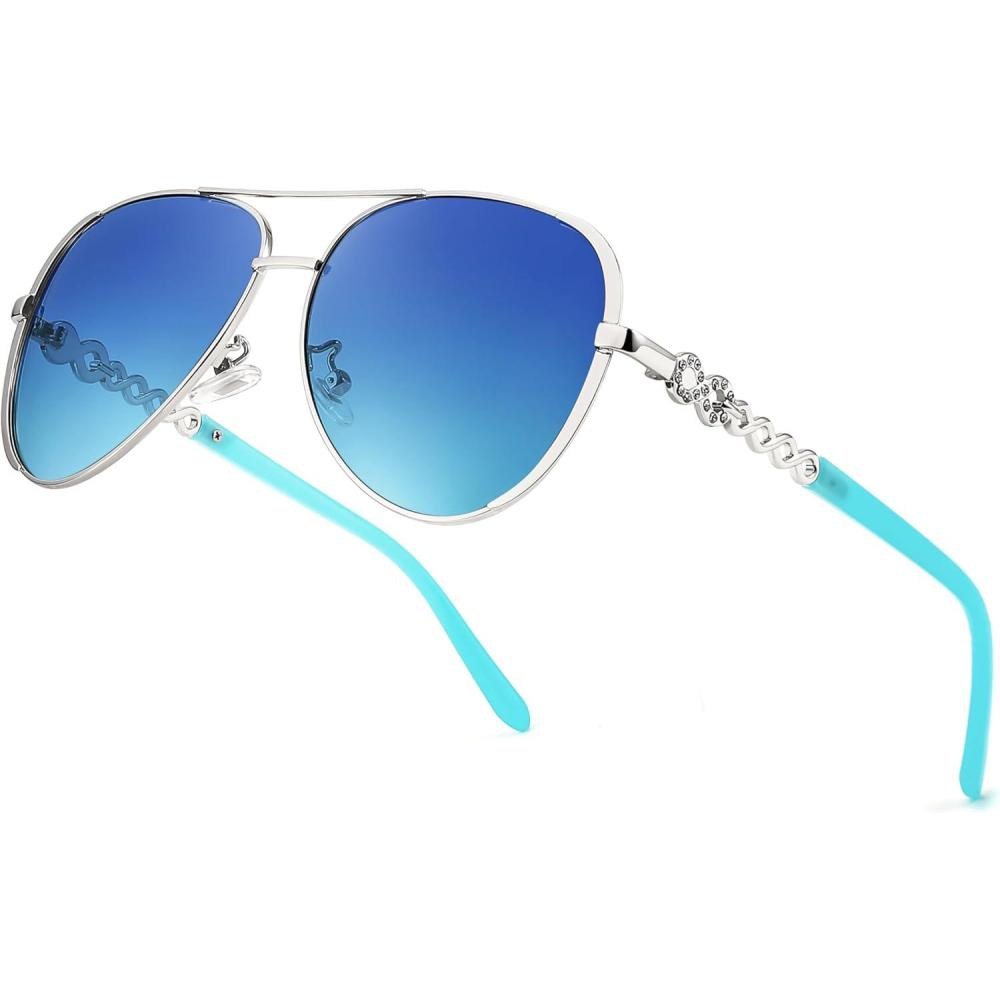 imageFEISEDY Retro Polarized Pilot Sunglasses for Women 70s Vintage Trendy Shades B4147Blue