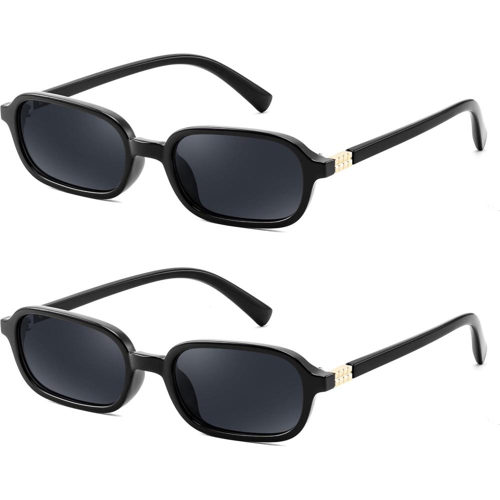 imageFEISEDY Retro Rectangular Sunglasses for Women Men 90s Small Vintage Fashion Square Sunnies B02822 Pack Blackblack
