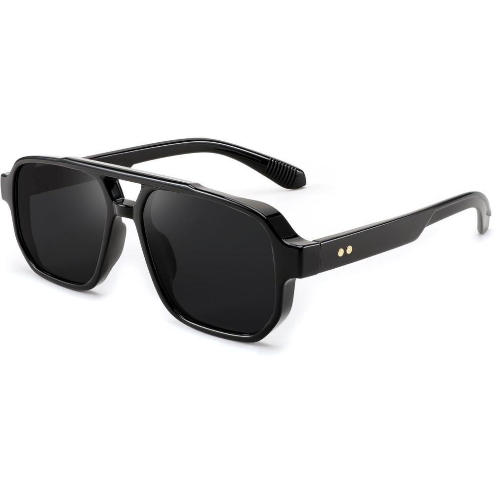 imageFEISEDY Retro Square Aviator Sunglasses Women Men 70s Small Vintage Rectangle UV400 Sun Glasses B9120Black Frame Black Lens