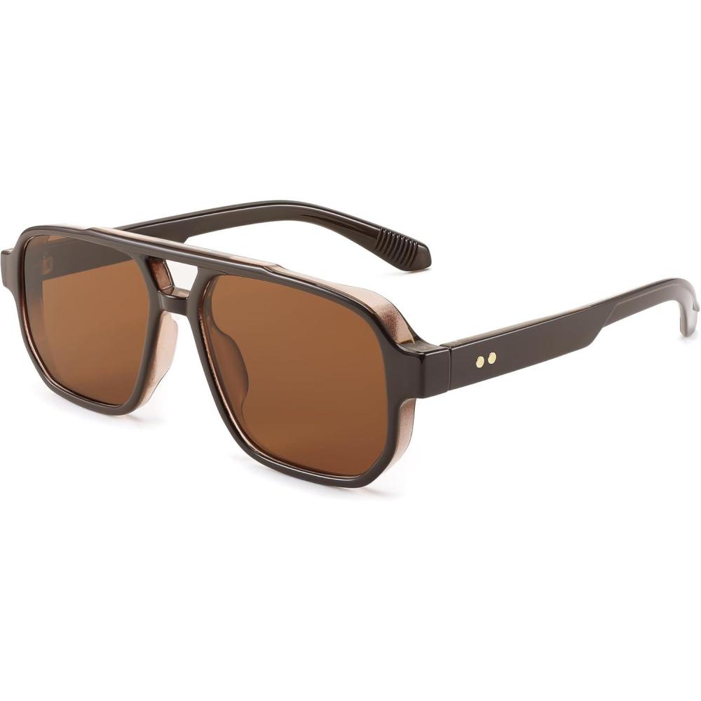 imageFEISEDY Retro Square Aviator Sunglasses Women Men 70s Small Vintage Rectangle UV400 Sun Glasses B9120Brown Frame Tea Lens