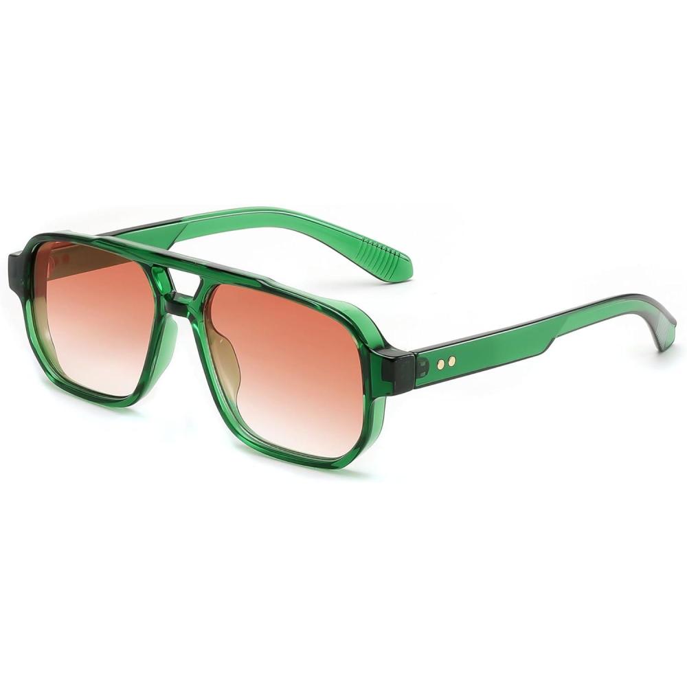imageFEISEDY Retro Square Aviator Sunglasses Women Men 70s Small Vintage Rectangle UV400 Sun Glasses B9120Green Frame Gradient Tea Lens