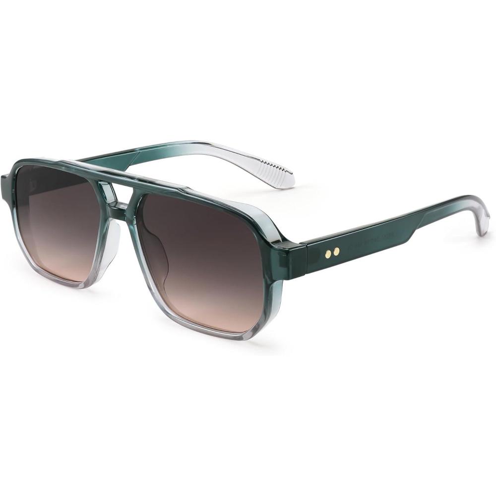 imageFEISEDY Retro Square Aviator Sunglasses Women Men 70s Small Vintage Rectangle UV400 Sun Glasses B9120Green Frame Pink Lens