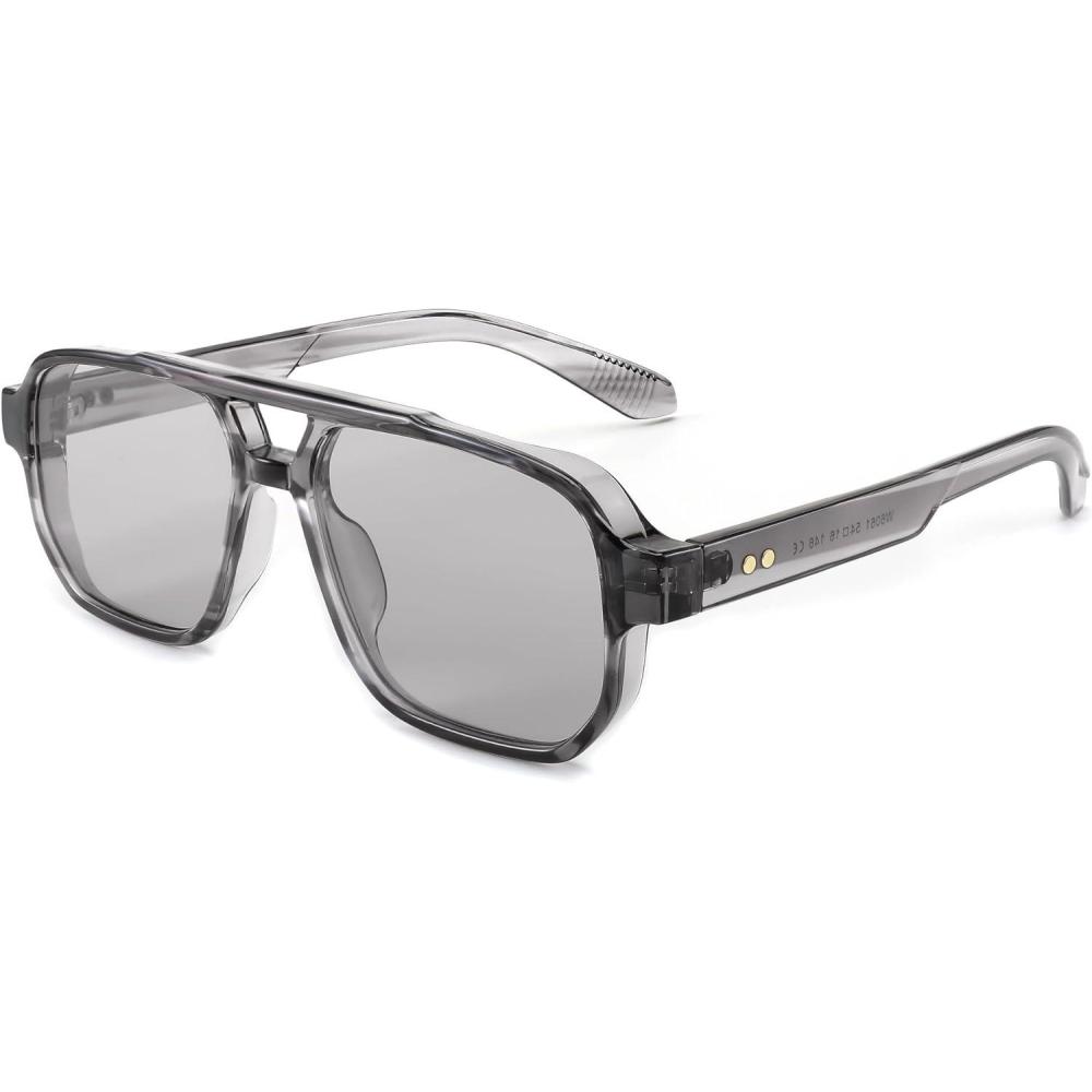 imageFEISEDY Retro Square Aviator Sunglasses Women Men 70s Small Vintage Rectangle UV400 Sun Glasses B9120Grey Frame Grey Lens