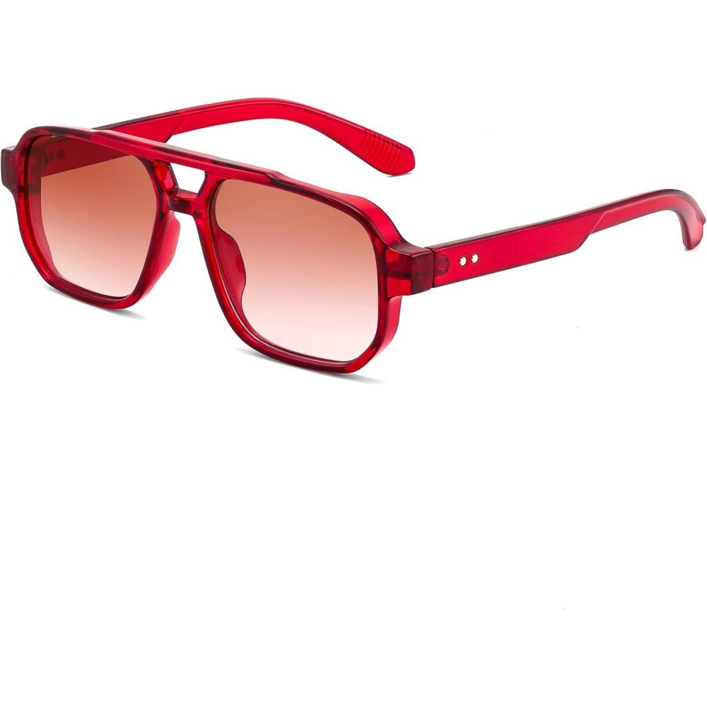 imageFEISEDY Retro Square Aviator Sunglasses Women Men 70s Small Vintage Rectangle UV400 Sun Glasses B9120Red Frame Gradient Tea Lens