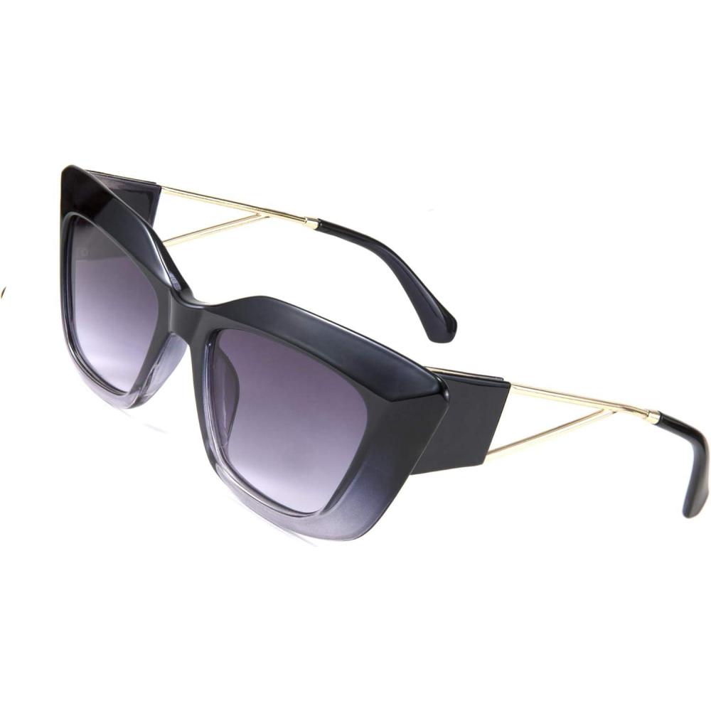 imageFEISEDY Retro Thick Square Cateye Sunglasses Women Men ARIZONA DREAM Metal Temple B2710003 Gradual Blue Frame Gradient Grey Lens
