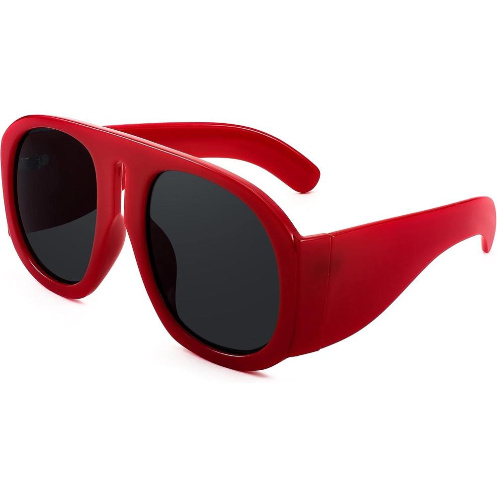 imageFEISEDY Retro Trendy Avaitor Sunglasses for Women Men Oversized Vintage 70s 80s Sunglasses Flat Top Shield Shades B2745RedGrey
