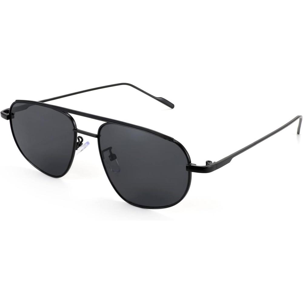 imageFEISEDY Retro Trendy Aviator Sunglasses Women Men 90s Small Vintage Glasses Stylish Gold Metal Oval Sunglasses B2906001 Black FrameGray Lens