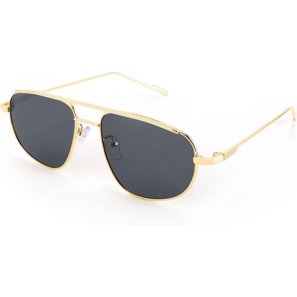 imageFEISEDY Retro Trendy Aviator Sunglasses Women Men 90s Small Vintage Glasses Stylish Gold Metal Oval Sunglasses B2906002 Gold FrameGray Lens