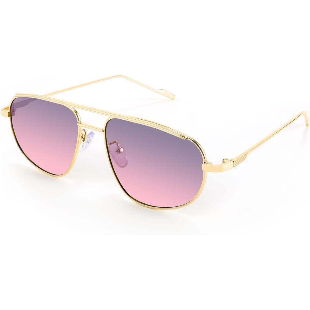 imageFEISEDY Retro Trendy Aviator Sunglasses Women Men 90s Small Vintage Glasses Stylish Gold Metal Oval Sunglasses B2906003 Gold FrameGray Pink Lens