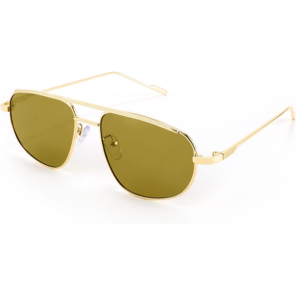 imageFEISEDY Retro Trendy Aviator Sunglasses Women Men 90s Small Vintage Glasses Stylish Gold Metal Oval Sunglasses B2906004 Gold FrameDark Green Lens
