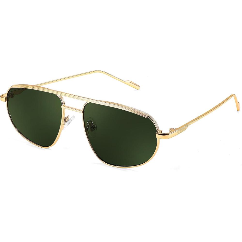 imageFEISEDY Retro Trendy Aviator Sunglasses Women Men 90s Small Vintage Glasses Stylish Gold Metal Oval Sunglasses B2906Gold FrameBlackish Green Lens
