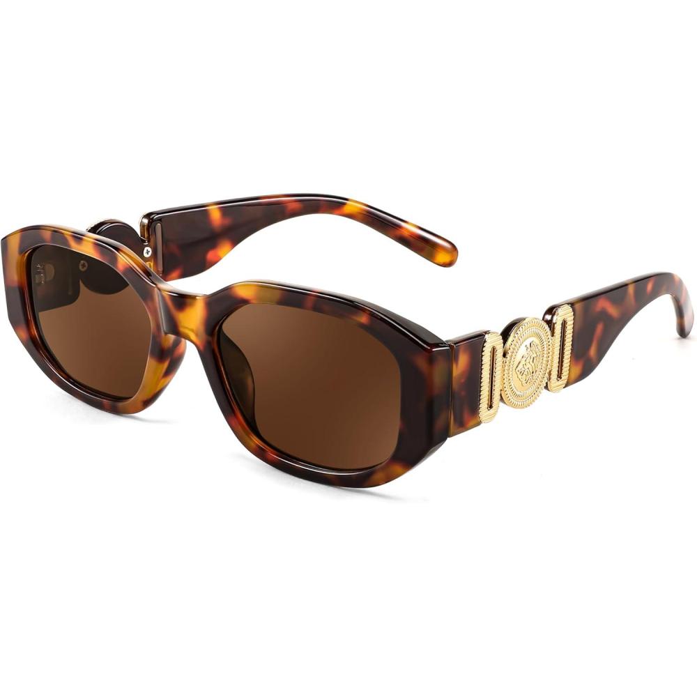 imageFEISEDY Retro Trendy Rectangle Sunglasses Women Men Vintage 90s Small Narrow Square Sunglasses B2322007 Leopard FrameBrown Lens