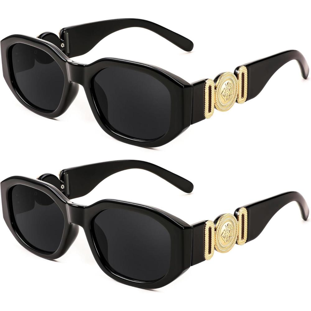 imageFEISEDY Retro Trendy Rectangle Sunglasses Women Men Vintage 90s Small Narrow Square Sunglasses B23222 Pack Blackblack