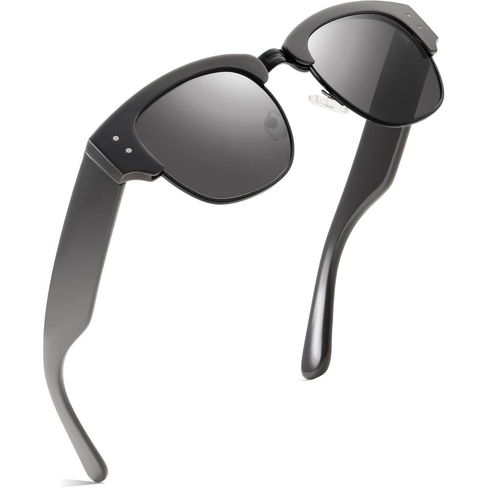 imageFEISEDY SemiRimless Sunglasses for Men Women Classic Sun Glasses Retro Metal Frame Shades UV400 Protection B0185Grey Frame Black Lens