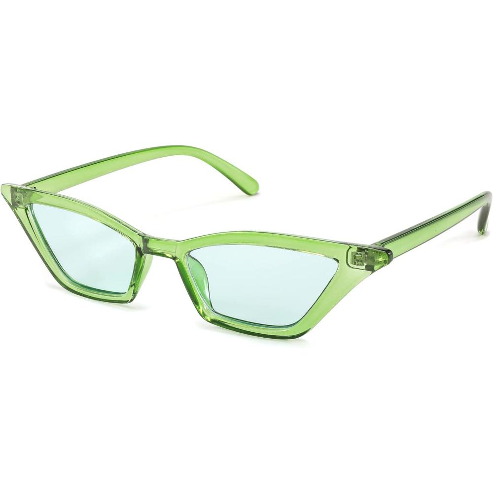 imageFEISEDY Small Cat Eye Sunglasses Vintage Square Shade Women Eyewear B2291Transparent Green Green Lens