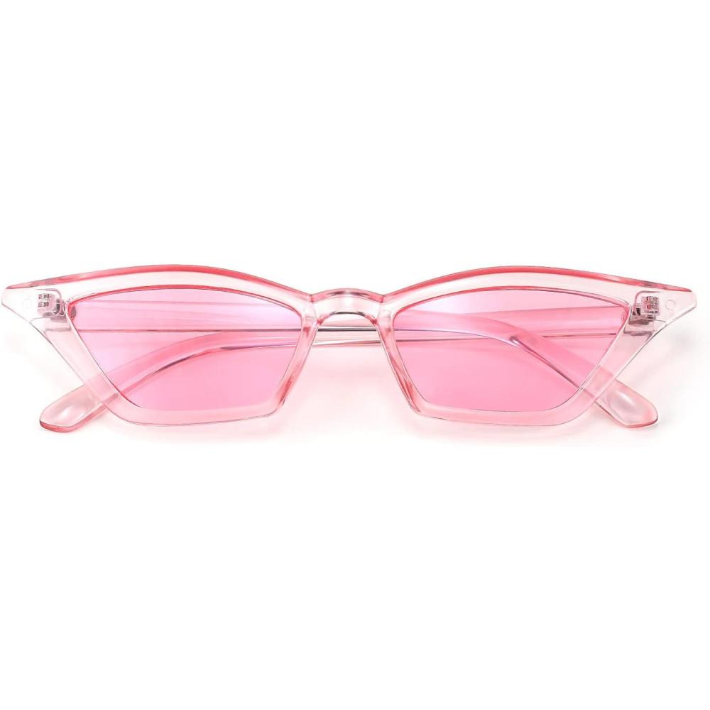 imageFEISEDY Small Cat Eye Sunglasses Vintage Square Shade Women Eyewear B2291Transparent Pink  Pink Lens