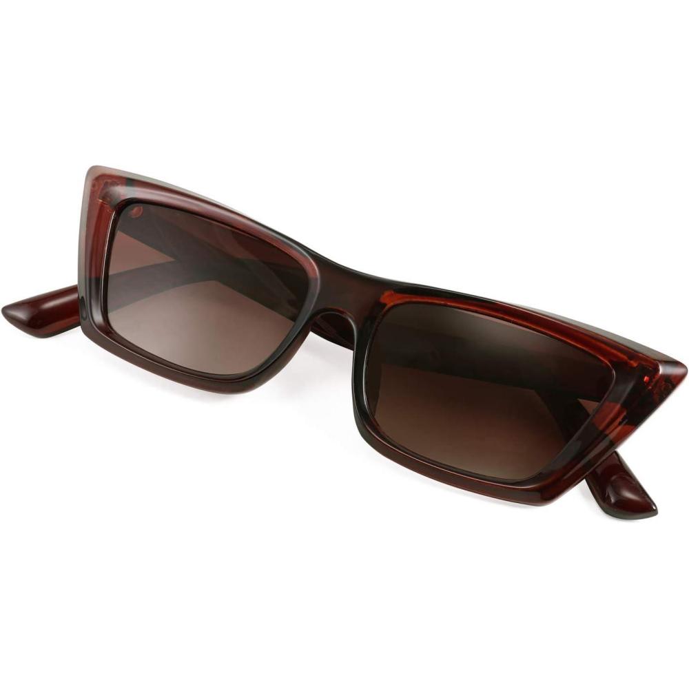 imageFEISEDY Small Cateye Square Polarized Sunglasses Women Classic Thick Rectangle Frame UV400 Sun Glasses B2736001 Jelly Dark Brown