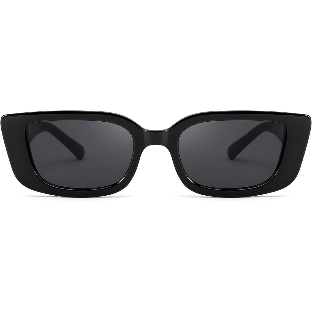 imageFEISEDY Small Rectangle Sunglasses for Women Men Vintage Trendy Y2K Rectangular Sunglasses B9066Black