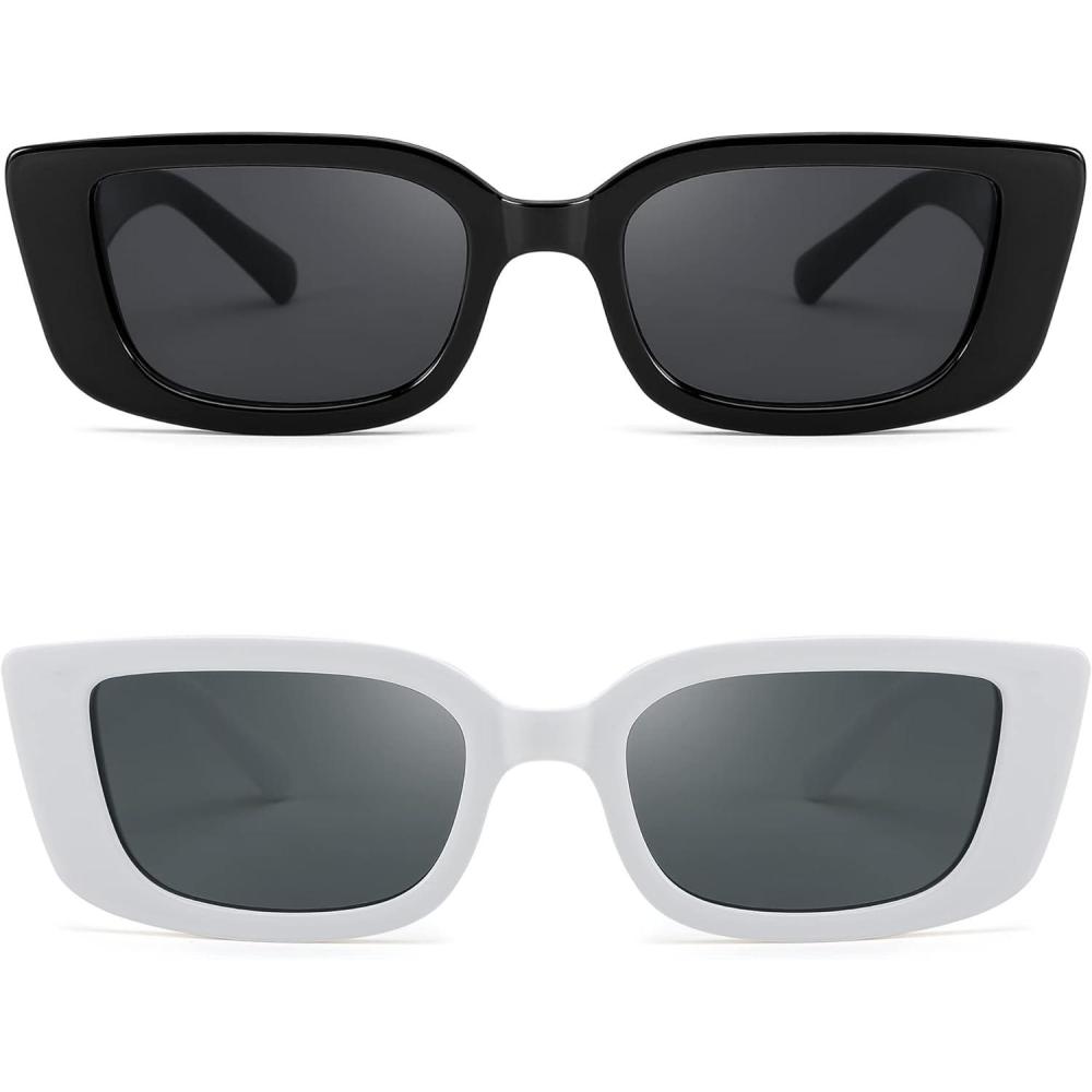 imageFEISEDY Small Rectangle Sunglasses for Women Men Vintage Trendy Y2K Rectangular Sunglasses B9066Blackwhite