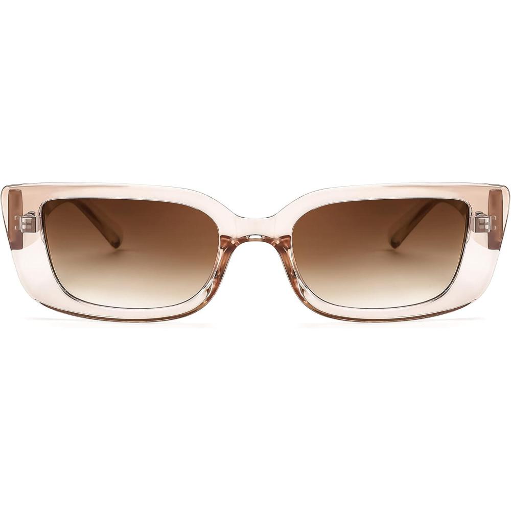 imageFEISEDY Small Rectangle Sunglasses for Women Men Vintage Trendy Y2K Rectangular Sunglasses B9066Champagne