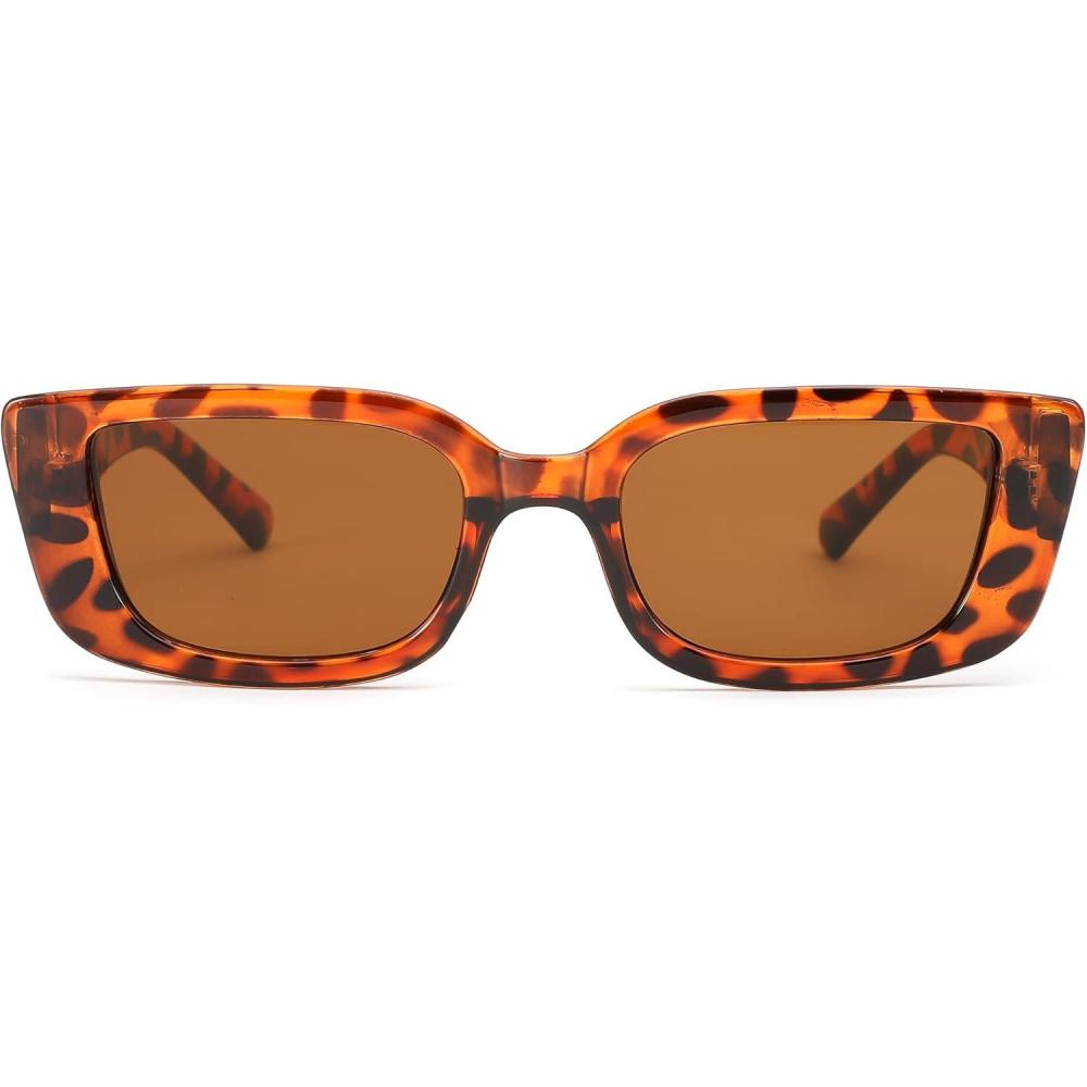imageFEISEDY Small Rectangle Sunglasses for Women Men Vintage Trendy Y2K Rectangular Sunglasses B9066Leopard