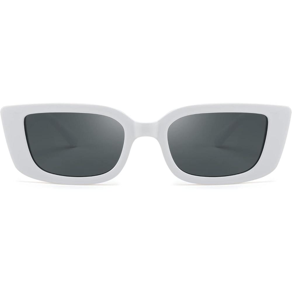 imageFEISEDY Small Rectangle Sunglasses for Women Men Vintage Trendy Y2K Rectangular Sunglasses B9066White