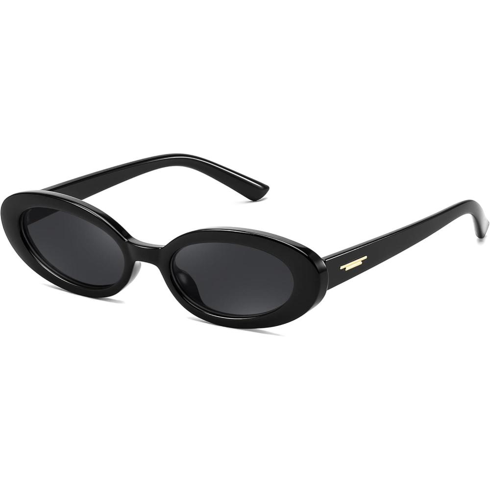 imageFEISEDY Small Retro Oval Cateye Sun Glasses for Women and Teens with Small Face 90s Style Glasses B4172Black
