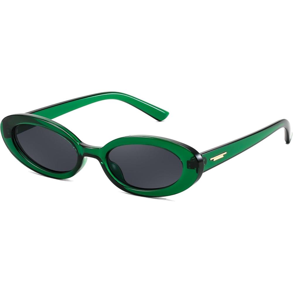 imageFEISEDY Small Retro Oval Cateye Sun Glasses for Women and Teens with Small Face 90s Style Glasses B4172Green