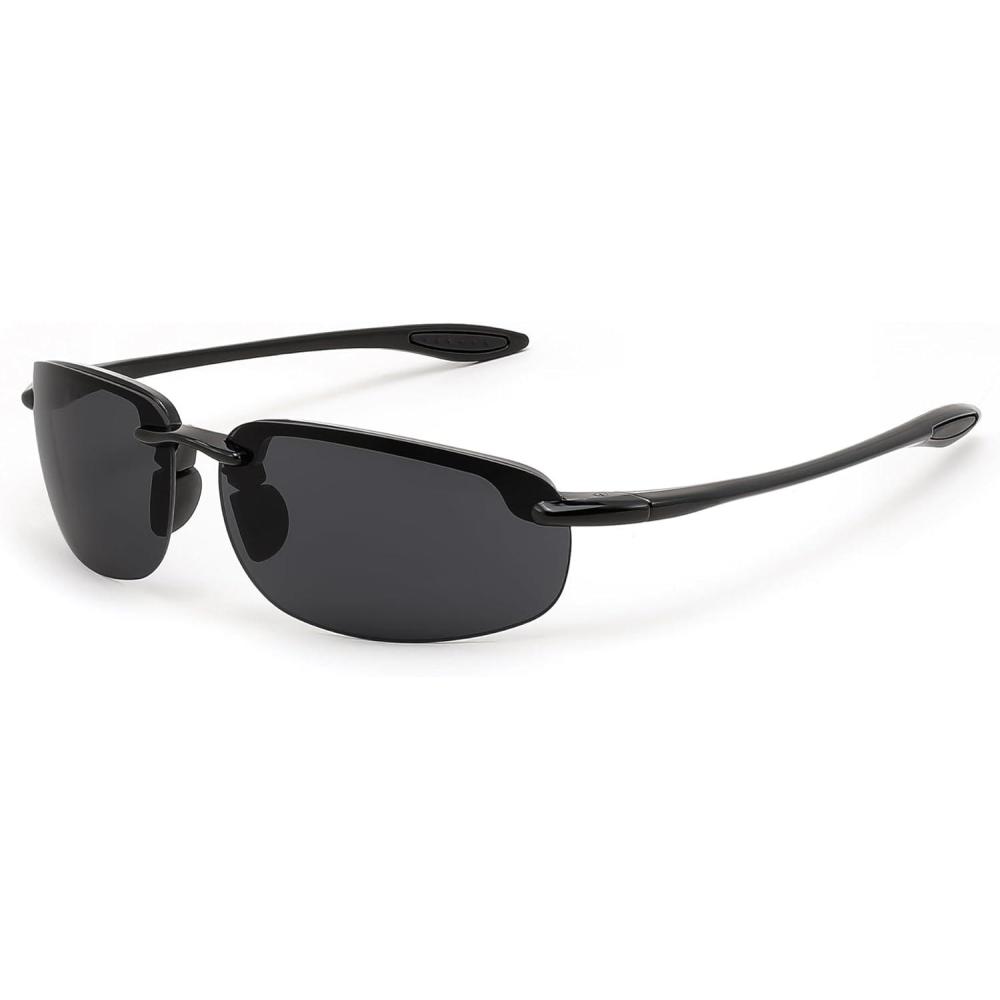 imageFEISEDY Sports Sunglasses for Men Women TR90 Rimless Frame for Running Fishing Driving B0349Black
