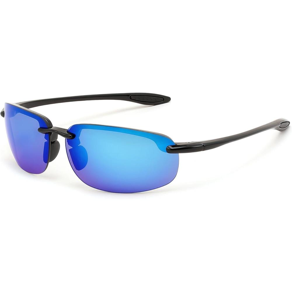 imageFEISEDY Sports Sunglasses for Men Women TR90 Rimless Frame for Running Fishing Driving B0349Blue