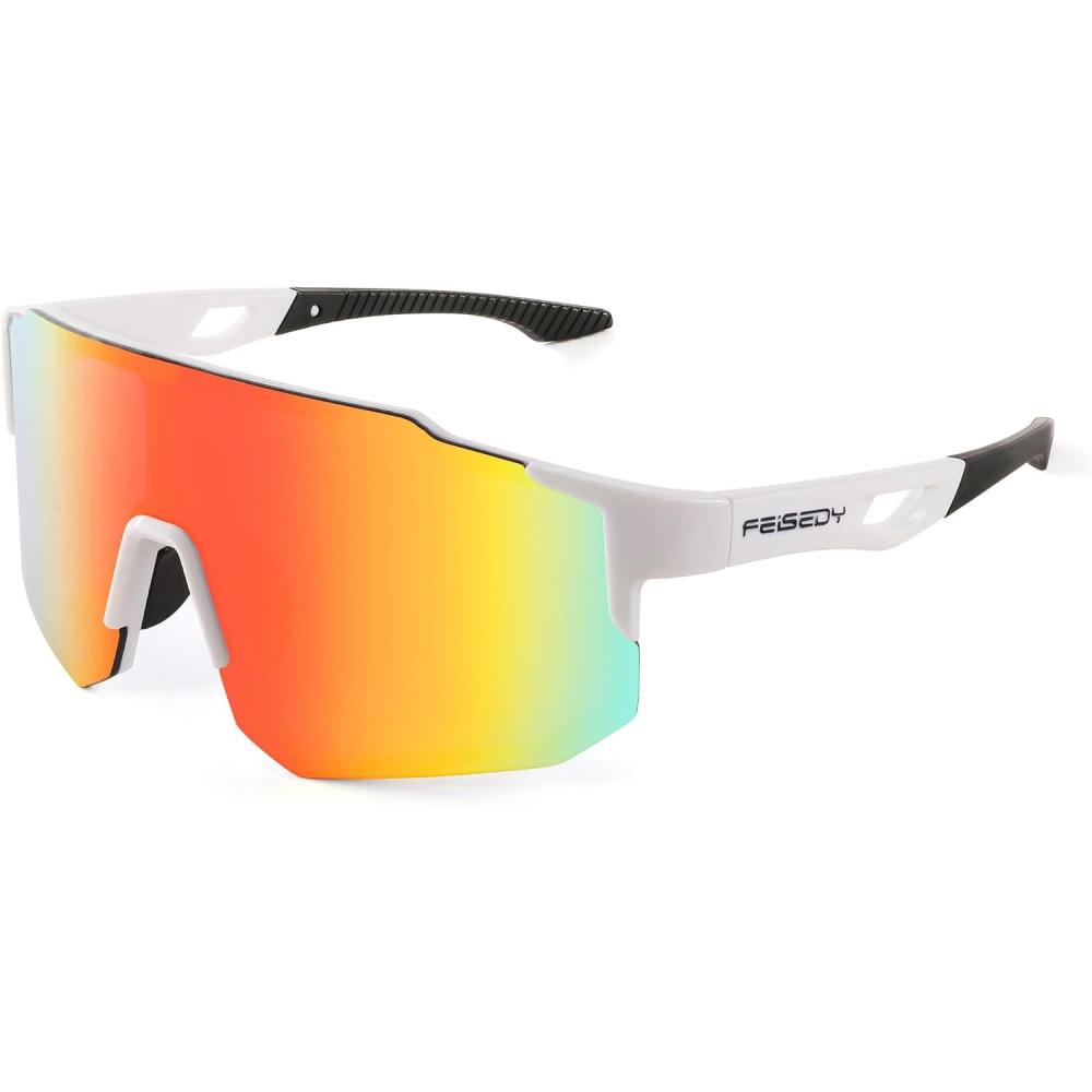 imageFEISEDY Sports Sunglasses for Men Women and Teens Baseball Biking Cycling UV400 Protection B2388007white