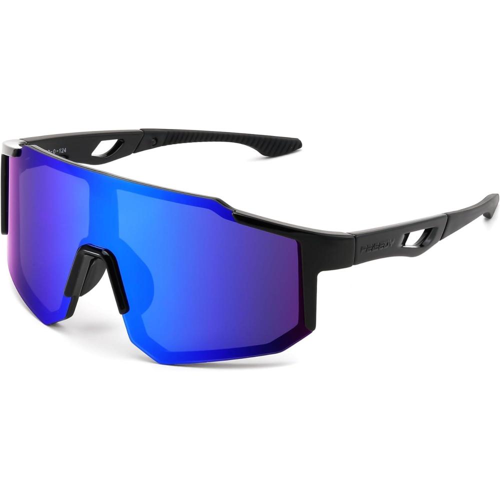 imageFEISEDY Sports Sunglasses for Men Women and Teens Baseball Biking Cycling UV400 Protection B2388010 Black Deep Blue