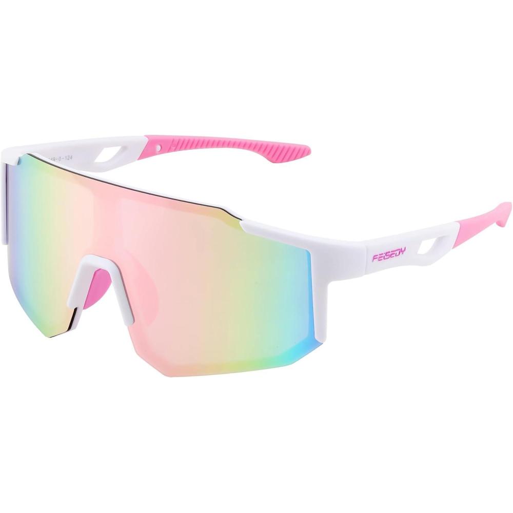 imageFEISEDY Sports Sunglasses for Men Women and Teens Baseball Biking Cycling UV400 Protection B2388011white Pink