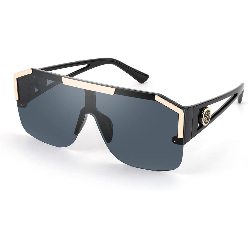 imageFEISEDY Square Oversized Sunglasses for Men Women Flat Top Shield One Piece Lens Sun Glasses Shades B2765Black