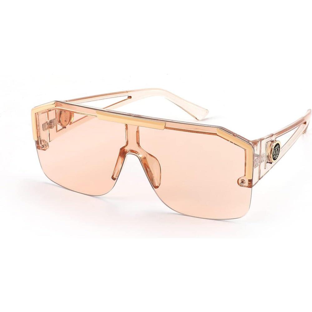 imageFEISEDY Square Oversized Sunglasses for Men Women Flat Top Shield One Piece Lens Sun Glasses Shades B2765Champagne Pink