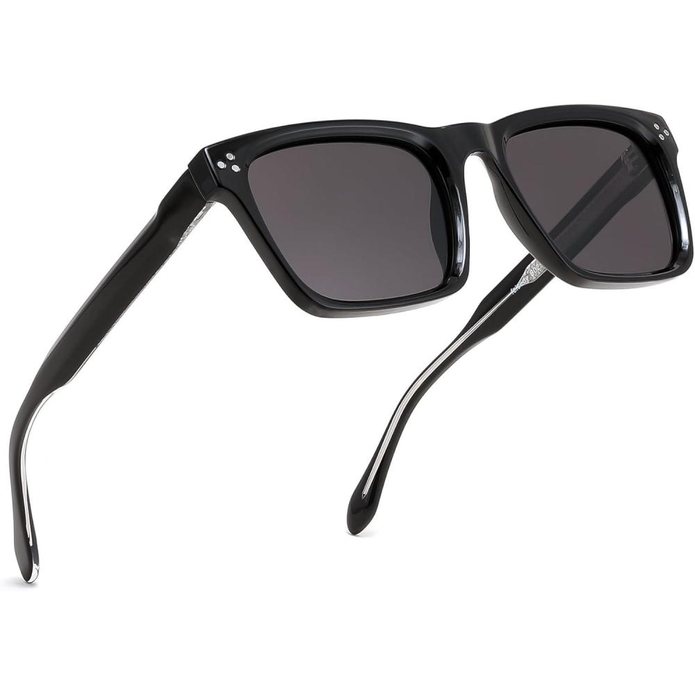 imageFEISEDY Square Sunglasses For Men Women Polarized Trendy Chunky Thick Frame Rectangle Shades Sun Glasses UV400 B0294BlackGrey