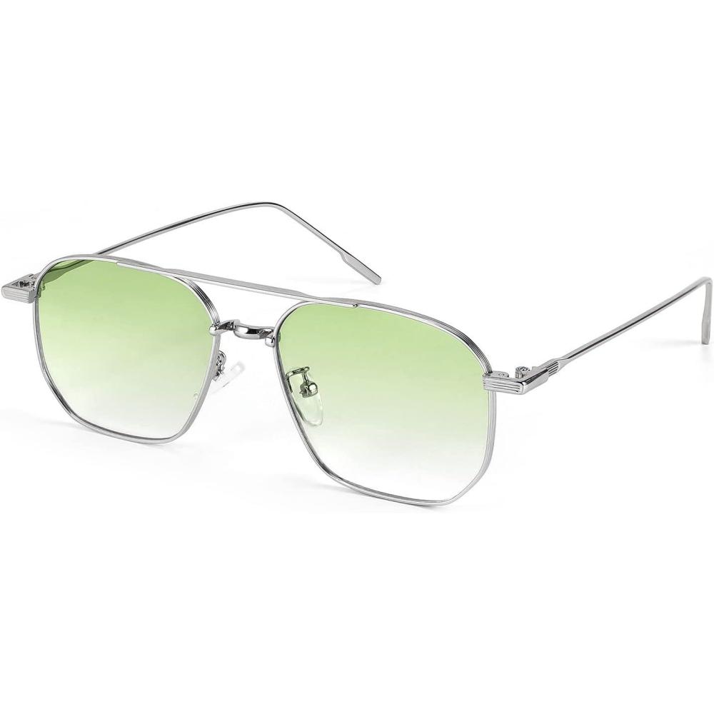 imageFEISEDY Square Sunglasses for Women Men Stylish Vintage Metal Sunglasses Light Tinted lens B2828
