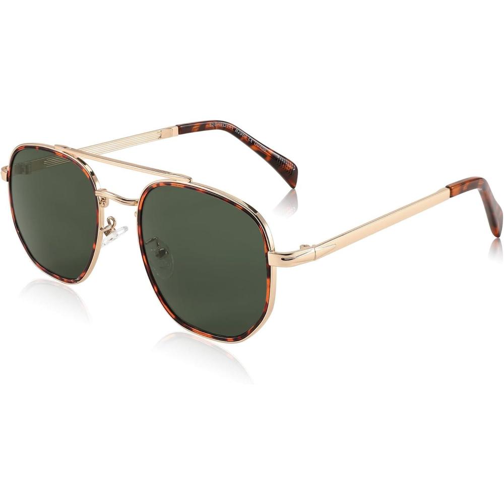 imageFEISEDY Sunglasses Aviator Men Women 70s Sun Glasses Square Frame UV400 Protection B2953Golden Frame  Green Lens