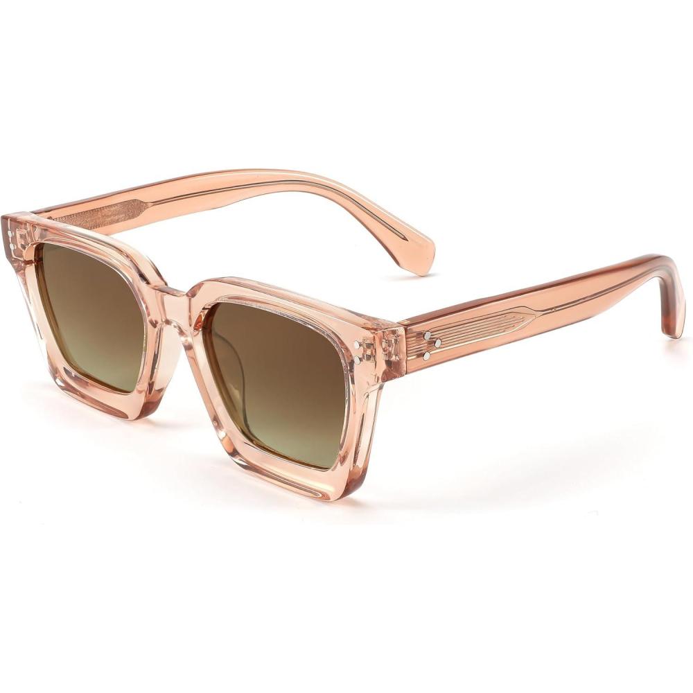 imageFEISEDY Sunglasses Men Women Polarized Chunky Square Thick Frame Rectangle UV400 Shade Sun Glasses B2396002 Clear Champagne Frame  Polarized Tea Lenses