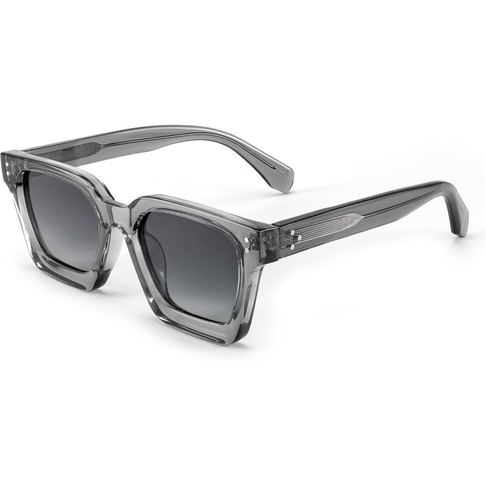 imageFEISEDY Sunglasses Men Women Polarized Chunky Square Thick Frame Rectangle UV400 Shade Sun Glasses B2396003 Transparent Gray Frame  Polarized Gray Lenses