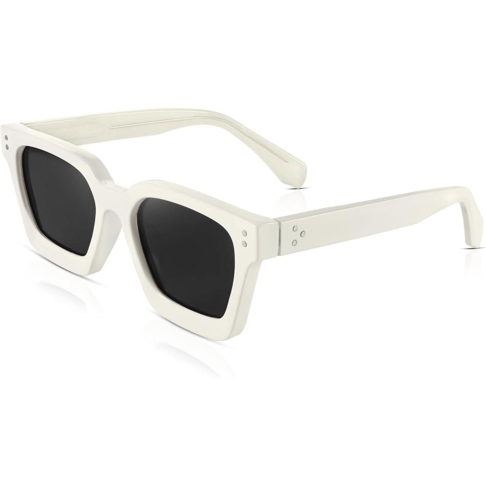 imageFEISEDY Sunglasses Men Women Polarized Chunky Square Thick Frame Rectangle UV400 Shade Sun Glasses B2396004 White Frame Polarized Gray Lenses