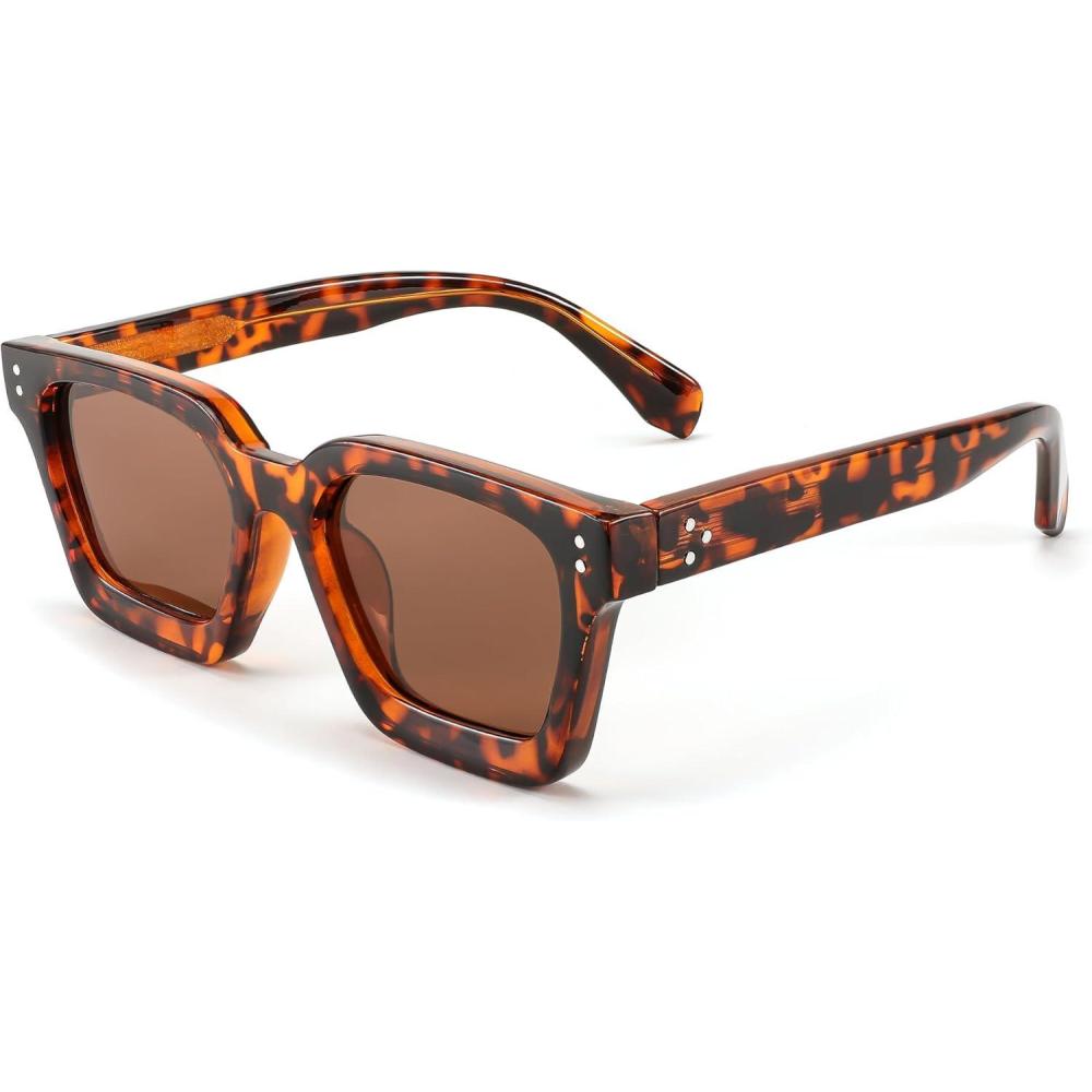 imageFEISEDY Sunglasses Men Women Polarized Chunky Square Thick Frame Rectangle UV400 Shade Sun Glasses B2396006 Leopard Frames Polarized Tea Lenses