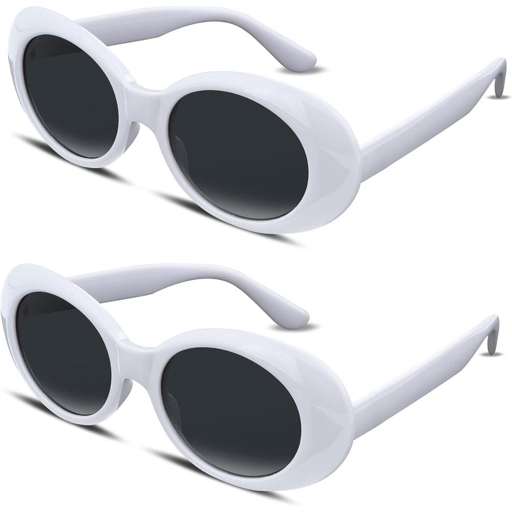 imageFEISEDY Sunglasses White Oval Clout Goggles for Women Men Retro Round Trendy Rimmed Clueless Costume Frame B22532packwhite blackwhite black