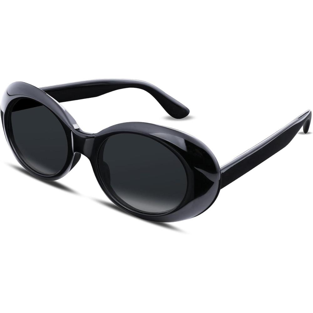 imageFEISEDY Sunglasses White Oval Clout Goggles for Women Men Retro Round Trendy Rimmed Clueless Costume Frame B2253Black