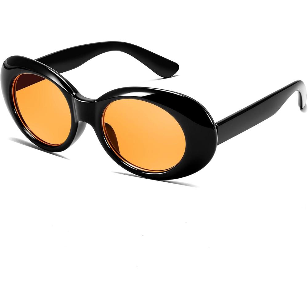 imageFEISEDY Sunglasses White Oval Clout Goggles for Women Men Retro Round Trendy Rimmed Clueless Costume Frame B2253Blackorange