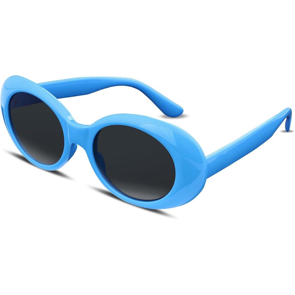 imageFEISEDY Sunglasses White Oval Clout Goggles for Women Men Retro Round Trendy Rimmed Clueless Costume Frame B2253Blue